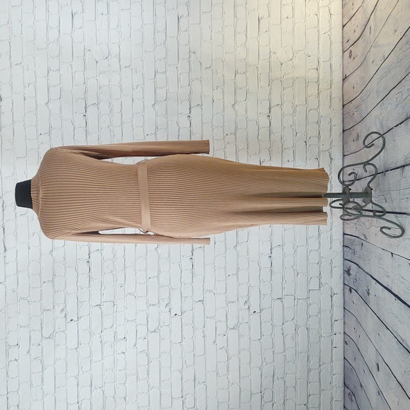 New Look Size 12 Mock Neck Ribbed Long Sleeve Dress with Front Split - Picture 2 of 11